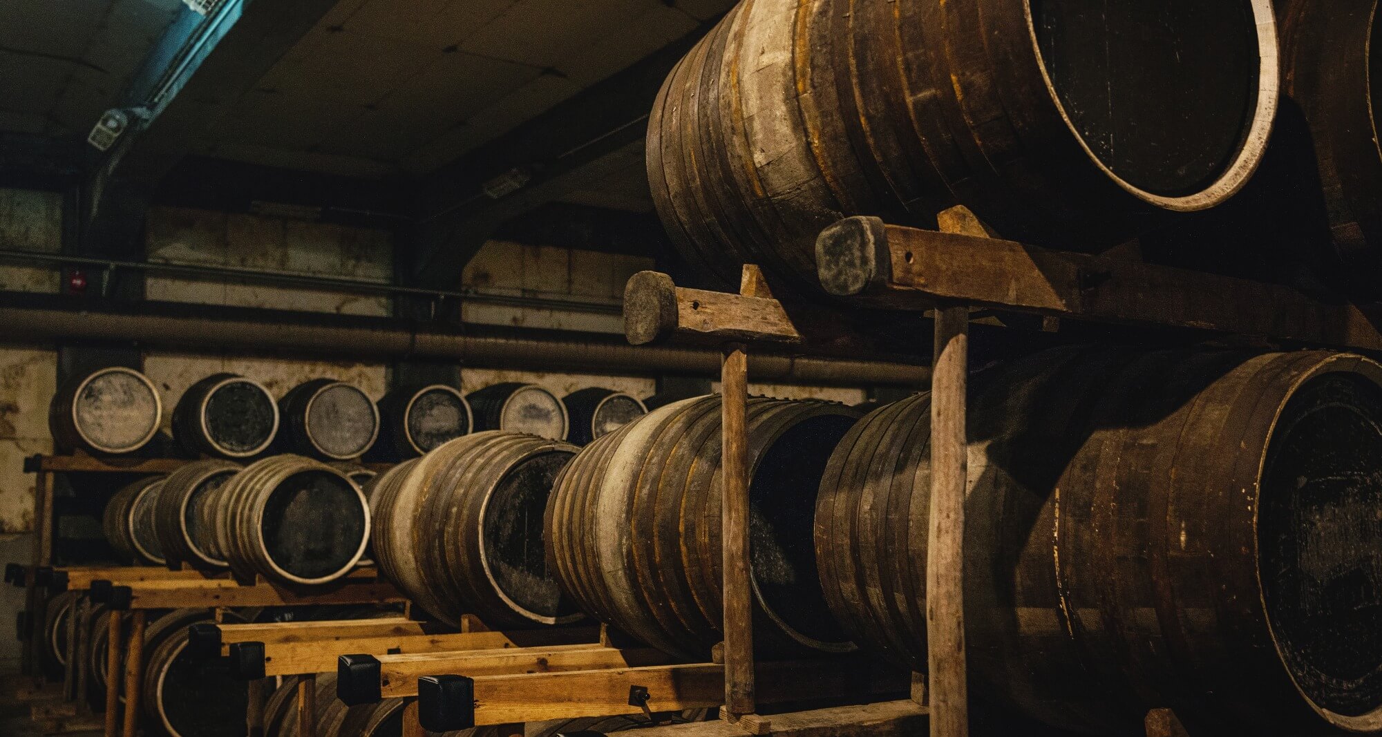 stacked whisky barrels