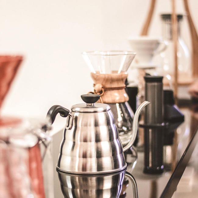 Kaffeutrustning finns tillgängligt under vår baristautbildning