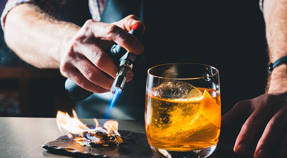 Old fashioned on fire